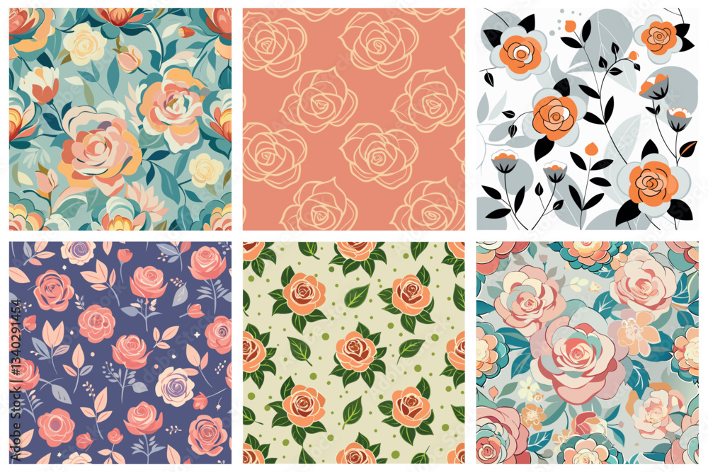 Fototapeta premium Colorful Floral Pattern Set