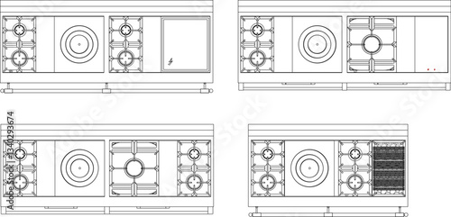 vector illustration sketch design of modern minimalist cooktop stove for family kitchen set 