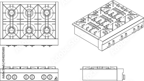 vector illustration sketch of modern minimalist stove design for family kitchen set
