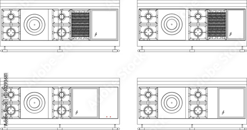 vector illustration sketch design of modern minimalist cooktop stove for family kitchen set.