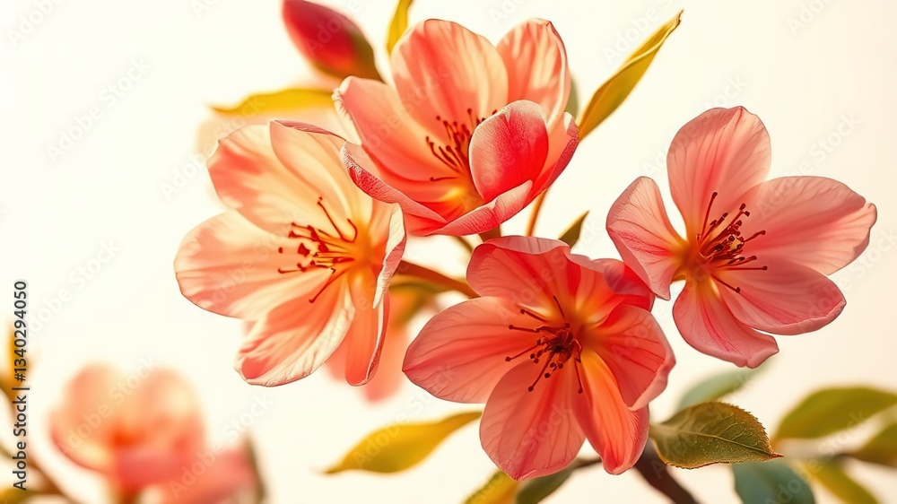 Fototapeta premium Vibrant Quince Blossom Coral Flowers - AI Photo