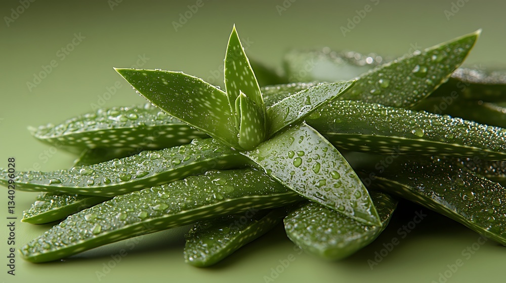 Fresh aloe vera leaves with water droplets. Fresh aloe vera leaves with water droplets.