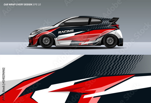Red racing car wrap livery design. vinyl sticker design in vector file
