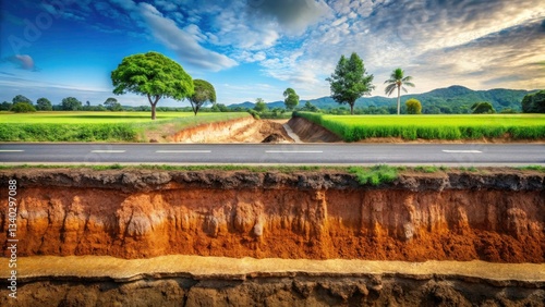 Thai Rural Highway Construction: Soil Cross-Section Excavation