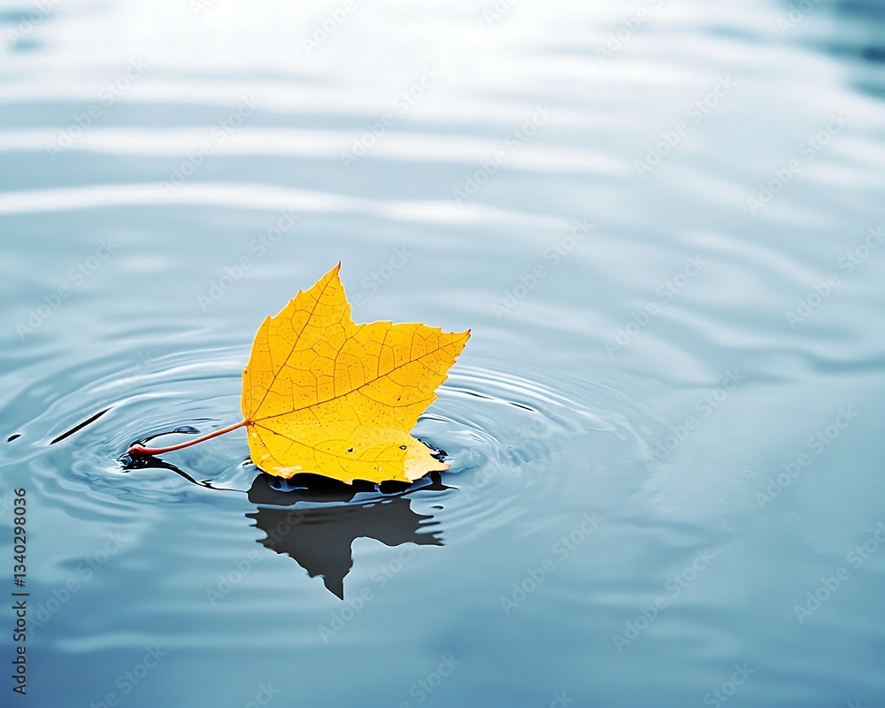Obraz premium Autumn Leaf Floating on Water.