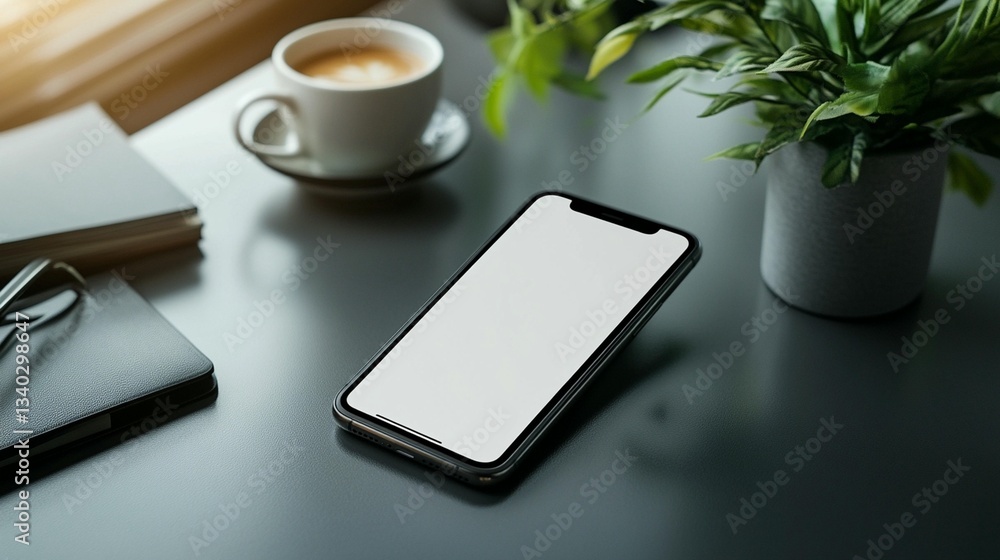 Blank Smartphone Screen on Desk Blank Smartphone Screen on Desk