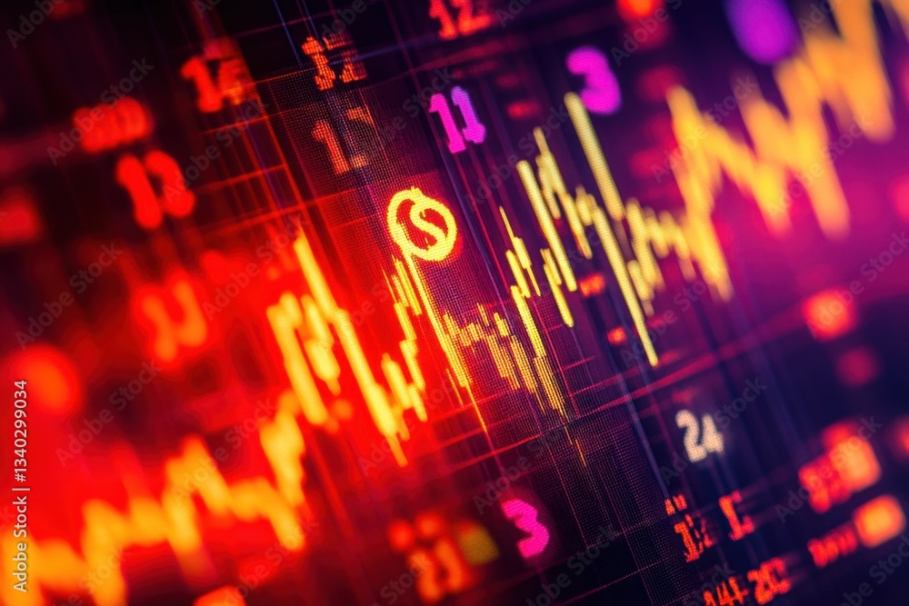 A close up of a computer screen showing a graph with red lines and a dollar sign A close up of a computer screen showing a graph with red lines and a dollar sign