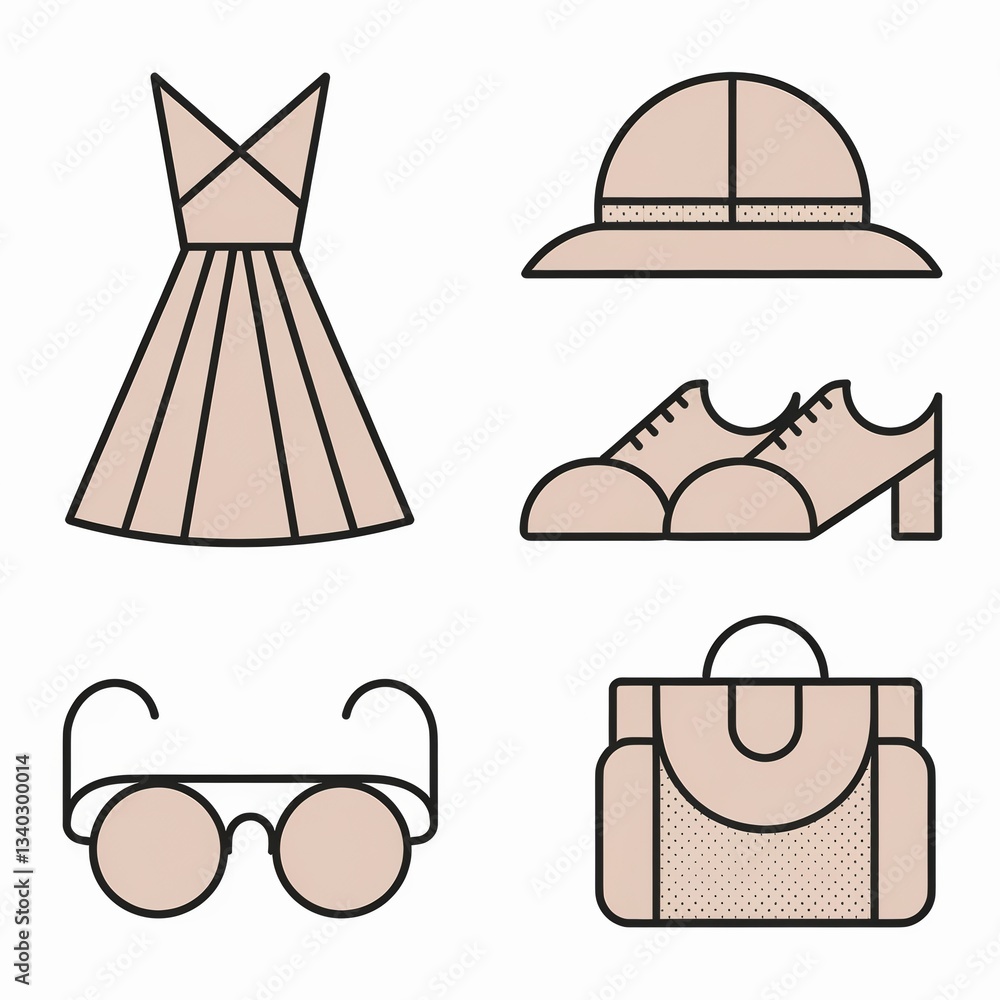 Fototapeta premium Minimalist Fashion and Accessory Icon Set – Simple and Clean Line Art