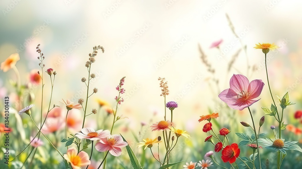 Obraz premium Watercolor Wildflower & Leaf Illustration Set - Vibrant Floral Garden