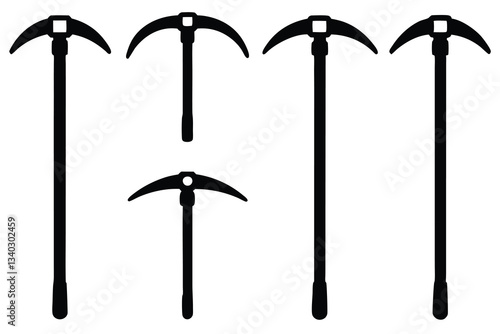 wooden pickaxe icons set vector