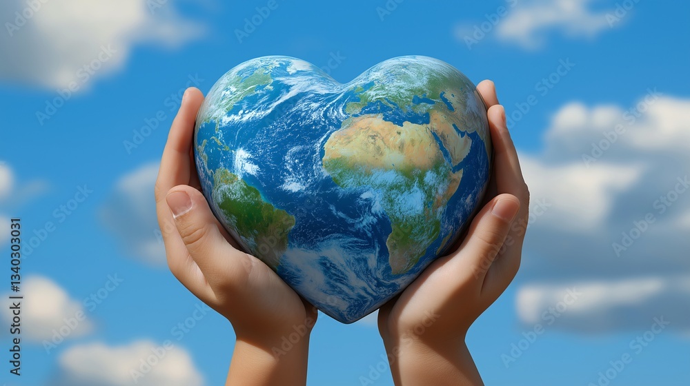 Hands Shaping a Heart over Earth: Global Connection, Sustainability, and Environmental Care Hands Shaping a Heart over Earth: Global Connection, Sustainability, and Environmental Care