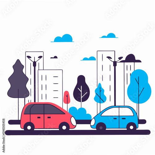 Sustainability Sustainable Transportation Electric Vehicles Roundish Flat Vector