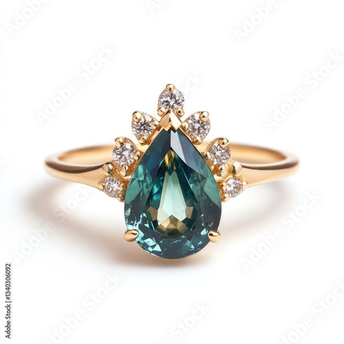 Teardrop sapphire ring with diamond crown