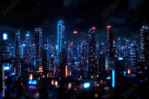 Wallpaper Mural Abstract neon-blue digital city layout, illuminated holographic schematics of futuristic skyscrapers, AI-generated urban planning, ultra-HD cyberpunk environment Torontodigital.ca