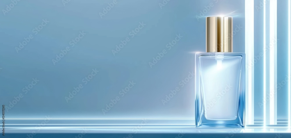 A glowing serum bottle levitating in a transparent anti-gravity chamber, soft neon blue lighting, holographic reflections, futuristic luxury beauty display A glowing serum bottle levitating in a transparent anti-gravity chamber, soft neon blue lighting, holographic reflections, futuristic luxury beauty display
