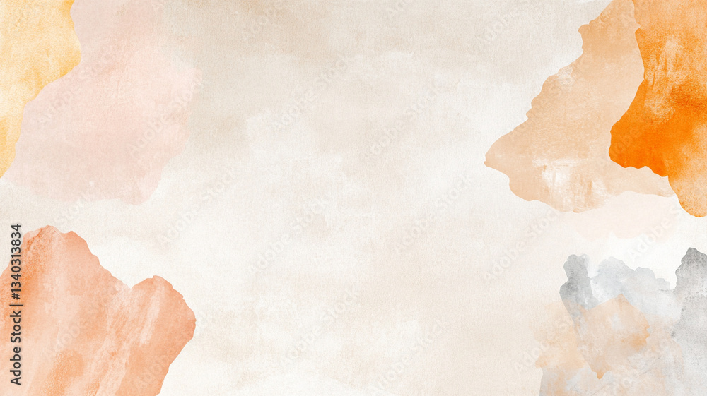 Obraz premium textured background with soft, abstract watercolor shapes in warm tones like peach, orange, and gray creates calming and artistic feel. design resembles kraft paper with modern twist