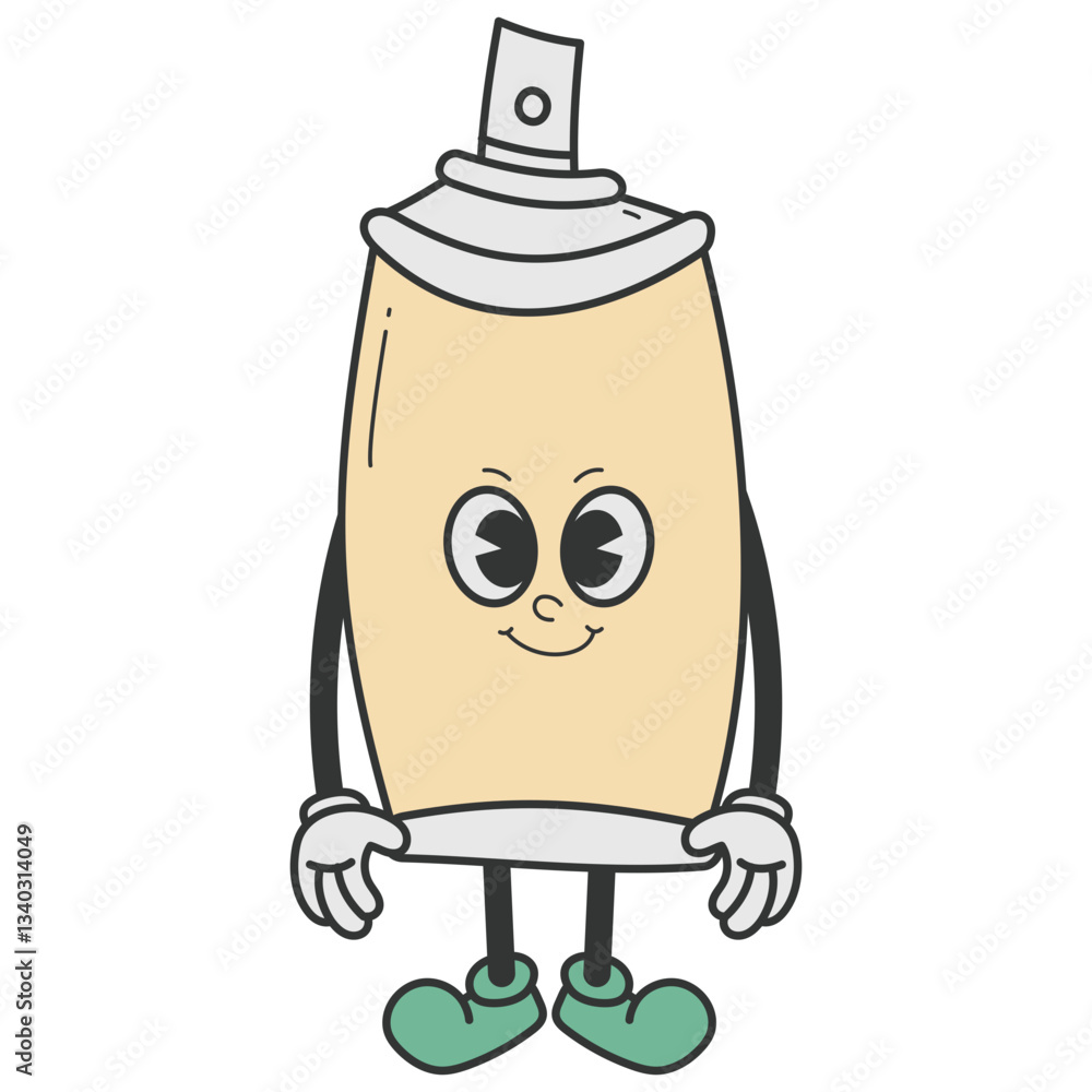 Fototapeta premium Spray Cans Groovy Cartoon Character. Isolated on White Background