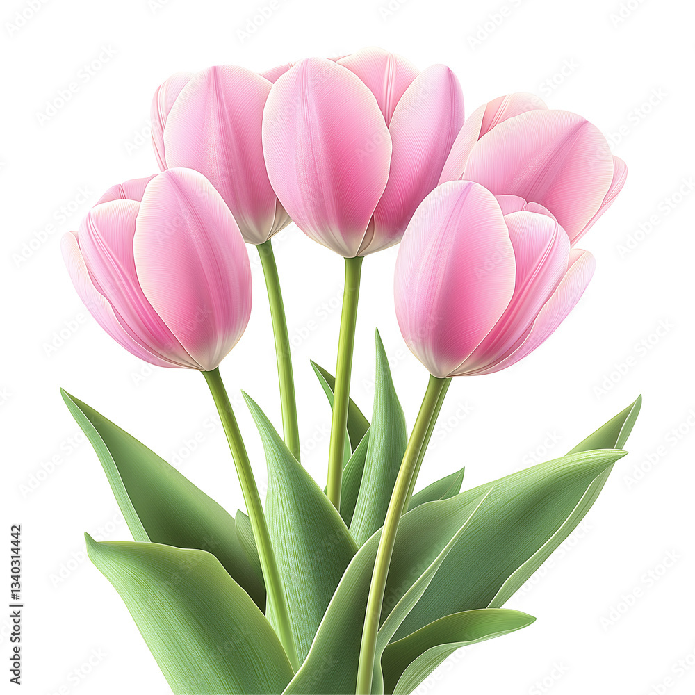 Pink Tulips Blooming: Elegant Botanical Nature Arrangement for Spring Decor and Mother's Day Celebrations