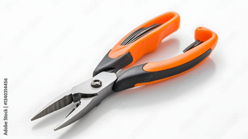 Pliers with long nose and orange and black handles Pliers with long nose and orange and black handles