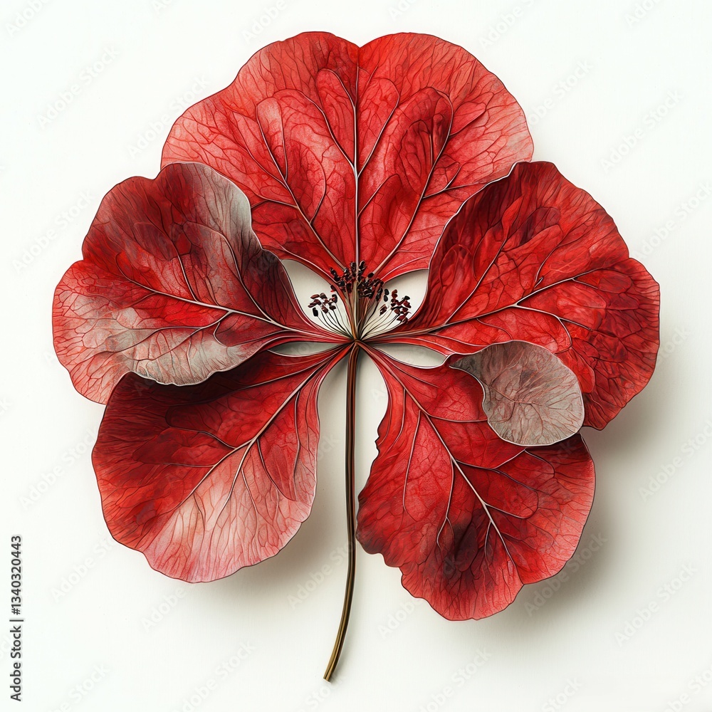 Fototapeta premium Vibrant Red Leaf with Intricate Veins Displaying Natural Beauty and Texture for Artistic Projects