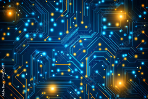 Wallpaper Mural Abstract digital circuit board background with glowing blue and orange nodes. Perfect for tech, innovation, and connectivity concepts. Torontodigital.ca