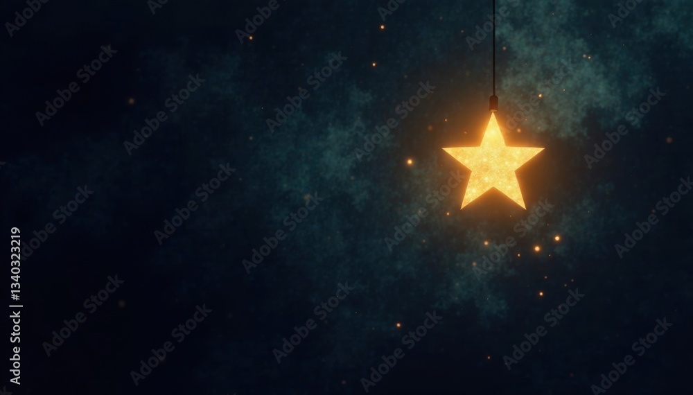 A single gold star light shines against a dark and mysterious background with subtle texture, decorative, stars A single gold star light shines against a dark and mysterious background with subtle texture, decorative, stars