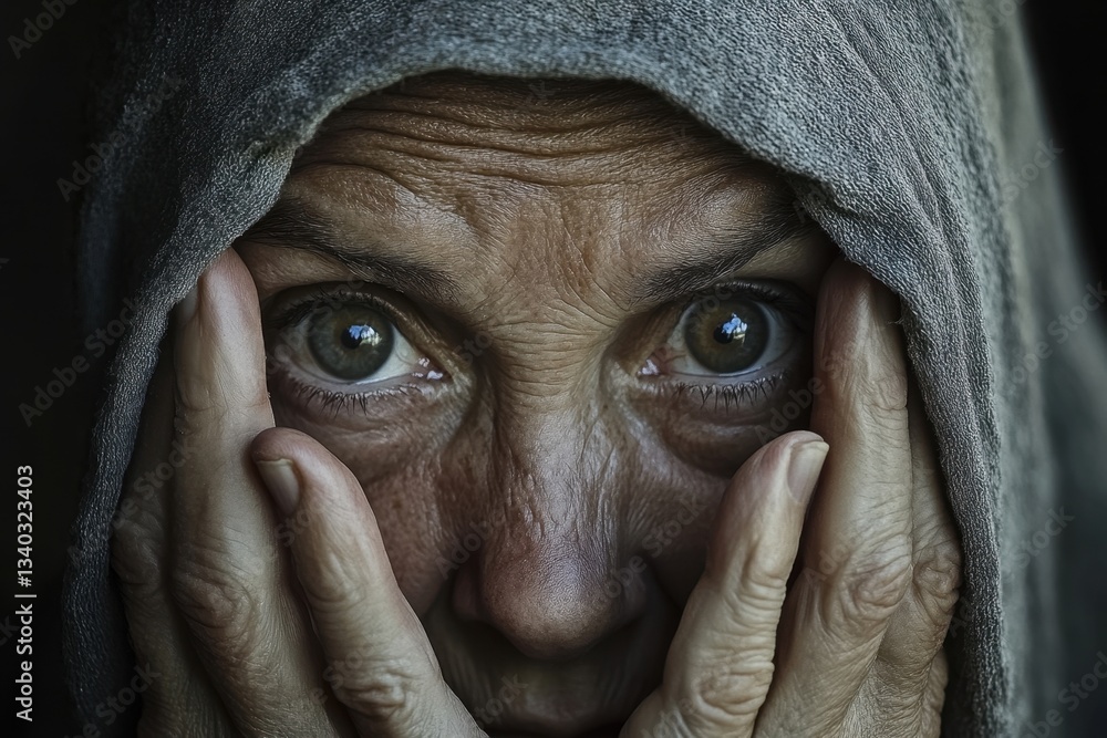 A woman is hiding her face with her hands A woman is hiding her face with her hands