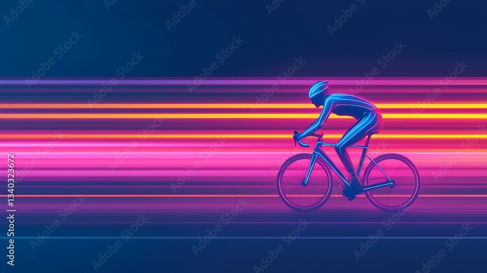 Fototapeta premium A vibrant digital illustration of a cyclist racing through colorful streaks of light, symbolizing speed and motion.