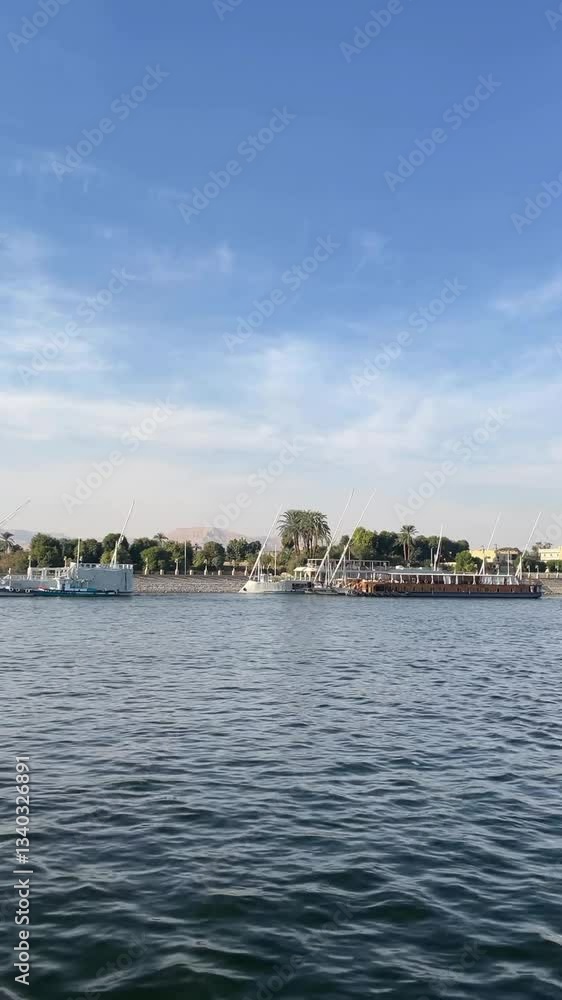 A view of a city overlooking on Nile, close up shot, trucking shot A view of a city overlooking on Nile, close up shot, trucking shot