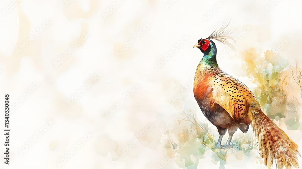 Fototapeta premium Watercolor painting of a pheasant standing gracefully in nature