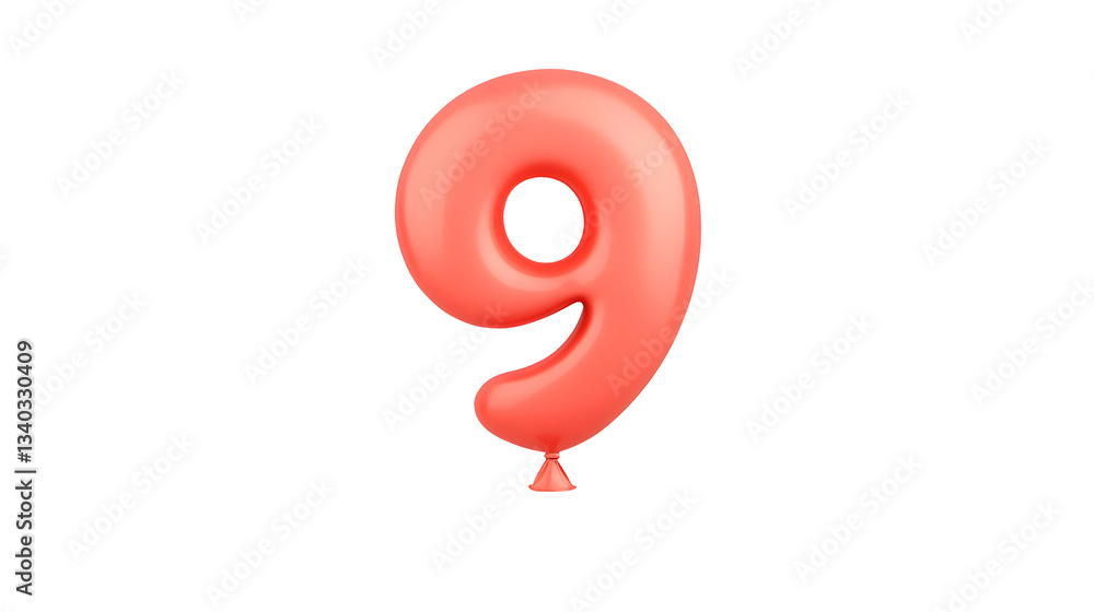 A vibrant metallic red number 9 foil balloon floating effortlessly in mid air with reflections and smooth lighting creating a glossy three dimensional appearance against a transparent background A vibrant metallic red number 9 foil balloon floating effortlessly in mid air with reflections and smooth lighting creating a glossy three dimensional appearance against a transparent background