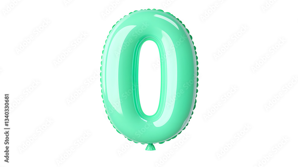 A metallic green number 0 foil balloon with a glossy three dimensional appearance floating in midair with reflections and smooth lighting against a transparent background A metallic green number 0 foil balloon with a glossy three dimensional appearance floating in midair with reflections and smooth lighting against a transparent background