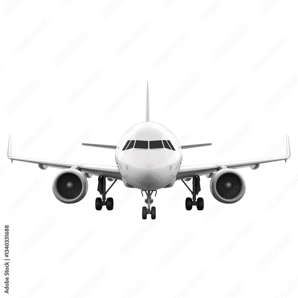 Air Travel: Modern Passenger Jet Front View Showcasing Aviation in the Sky Air Travel: Modern Passenger Jet Front View Showcasing Aviation in the Sky