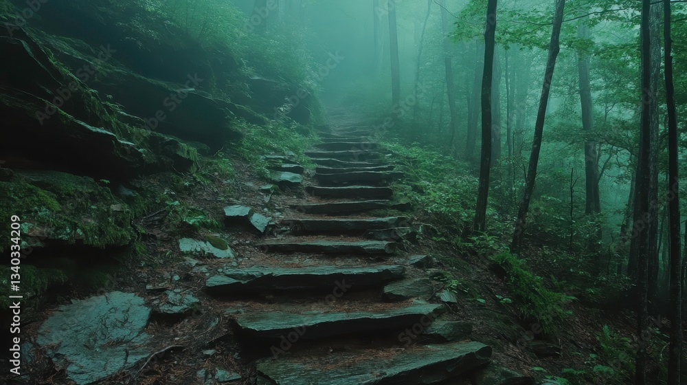 Fototapeta premium Exploring hidden trails mystical forest pathways in nature's embrace serene atmosphere captivating viewpoint