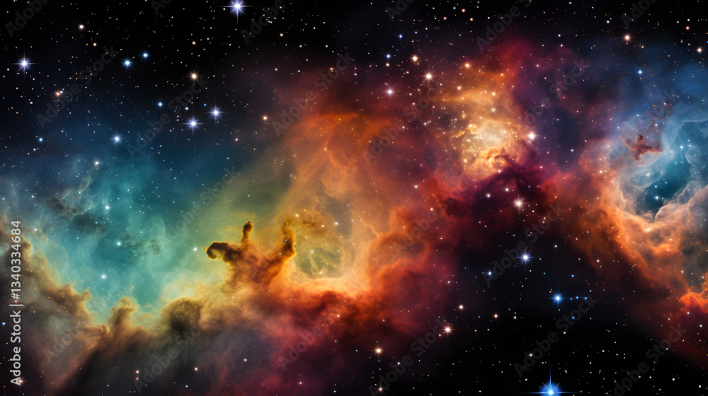 Fototapeta premium A breathtaking view of a nebula and star cluster illuminating the dark depths of space signifying the birthplace of new stars and cosmic beauty.