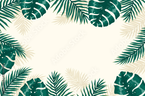tropical leaves border illustration. best for greetings card, wedding card or invitation