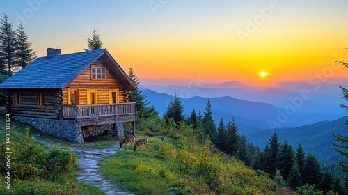 Wallpaper Mural Sunset cabin retreat smoky mountains nature photography scenic landscape tranquil environment Torontodigital.ca