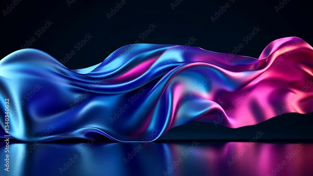 Abstract Flowing Fabric With Blue Purple And Pink Colors Against A Dark Reflective Background