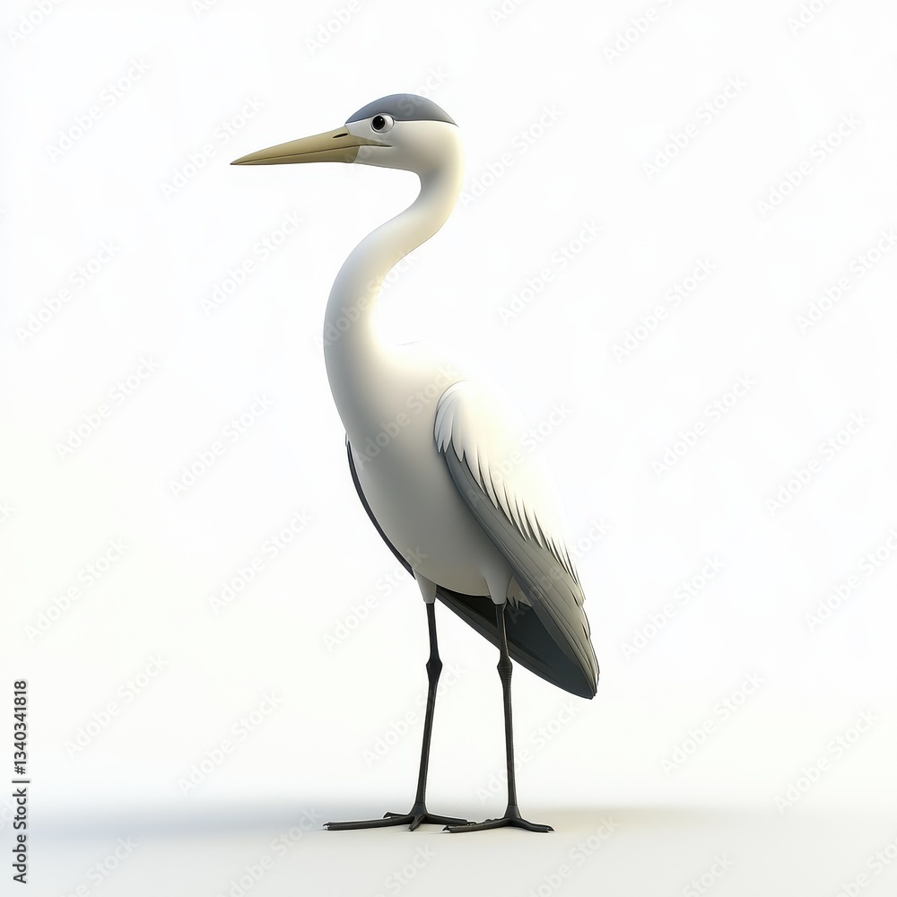 Obraz premium Elegant White Heron Character Standing Gracefully in a Minimalistic Style, Perfect for Creative Projects and Illustrations