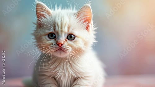Wallpaper Mural  White kitten with bright blue eyes sitting on a soft pink surface Torontodigital.ca