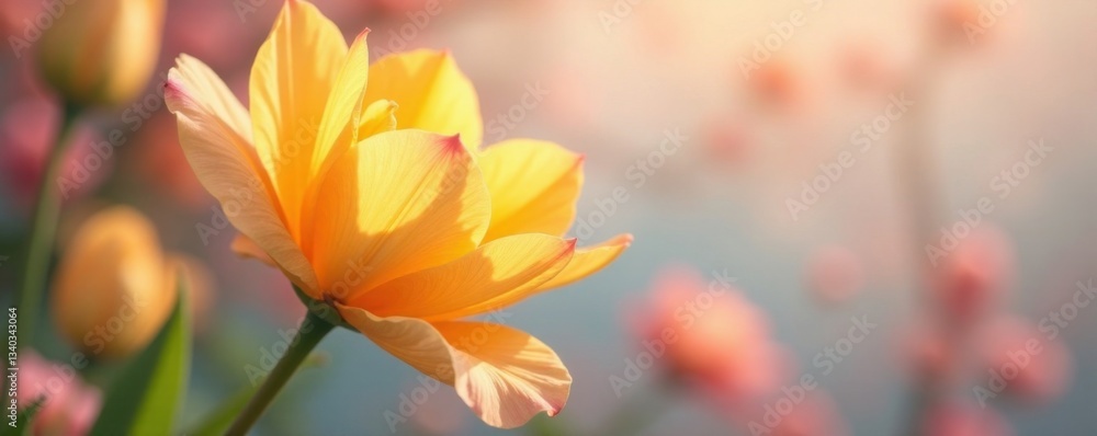 Delicate golden petals unfurl against a soft floral backdrop , botanical style, floral background, Delicate golden petals unfurl against a soft floral backdrop , botanical style, floral background,
