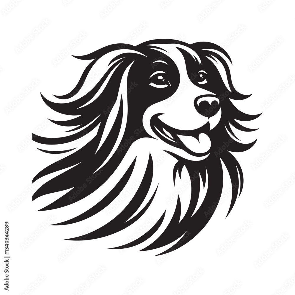 Fototapeta premium Vector Illustration of a Happy Fluffy Dog – Black and White Mascot Design .