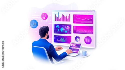 Data analytics insights office workspace digital display business environment professional viewpoint