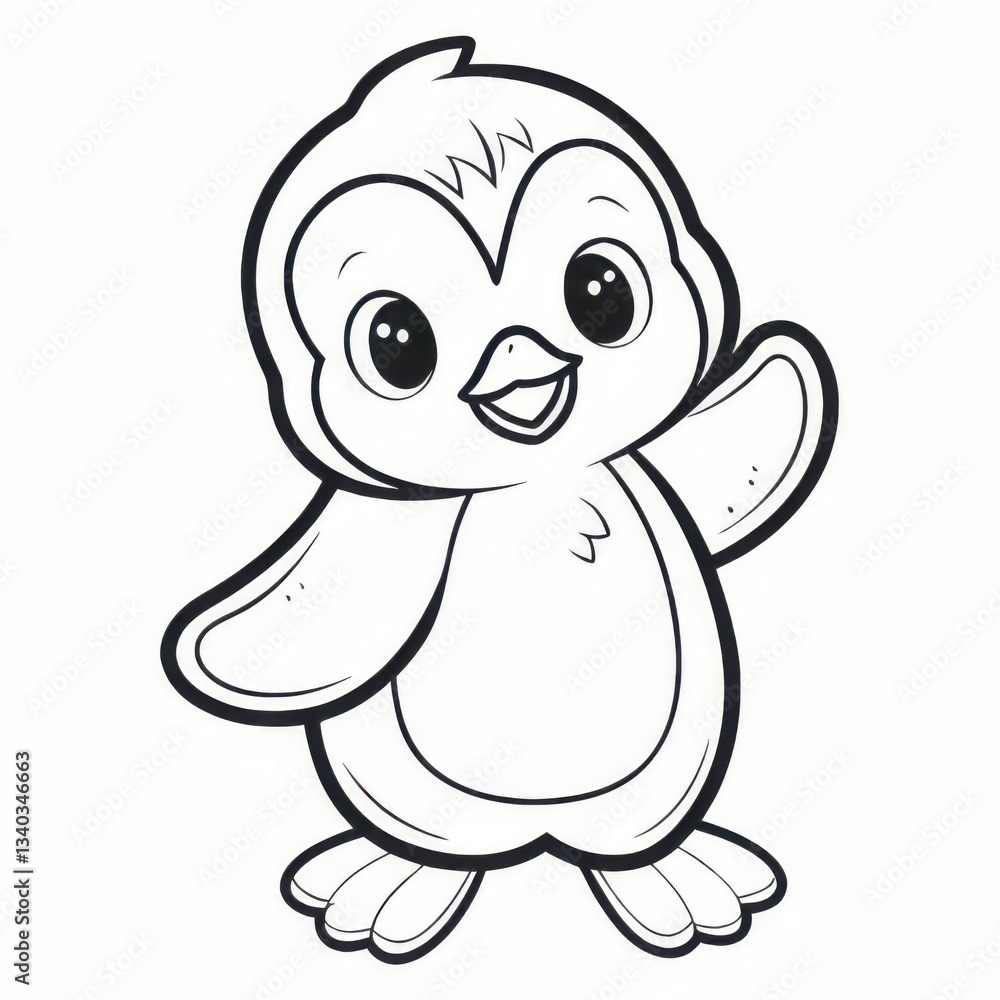 Obraz premium Charming penguin art cute animal black and white line drawing fun illustration simple design for kids