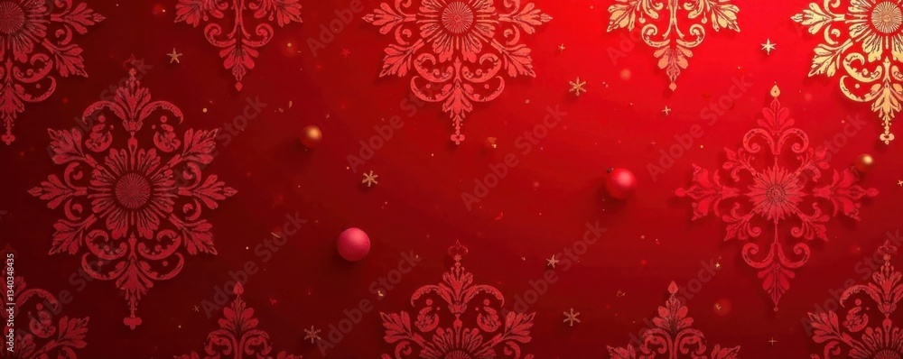 Elegant red damask pattern with gold leaf accents and subtle texture for luxury events and holiday designs , event, ornate Elegant red damask pattern with gold leaf accents and subtle texture for luxury events and holiday designs , event, ornate