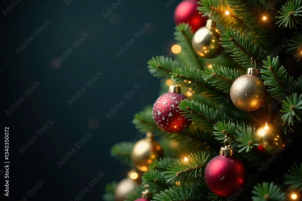 Evergreen Christmas tree with sparkling ornaments and twinkling lights , decoration, shiny lights, christmas tree Evergreen Christmas tree with sparkling ornaments and twinkling lights , decoration, shiny lights, christmas tree