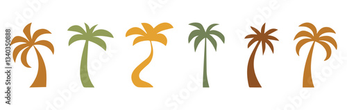 
Vector logo and print design templates, summer palms, tropical hand drawn illustrations, tropical surfing concept, vacation and travel, palm trees and hippie boho elements