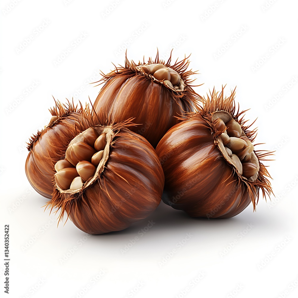3D icon of chestnuts, high resolution, white background. 3D icon of chestnuts, high resolution, white background.