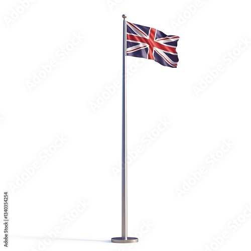 3D icon of the Australian flag on a pole, isolated on a white background,