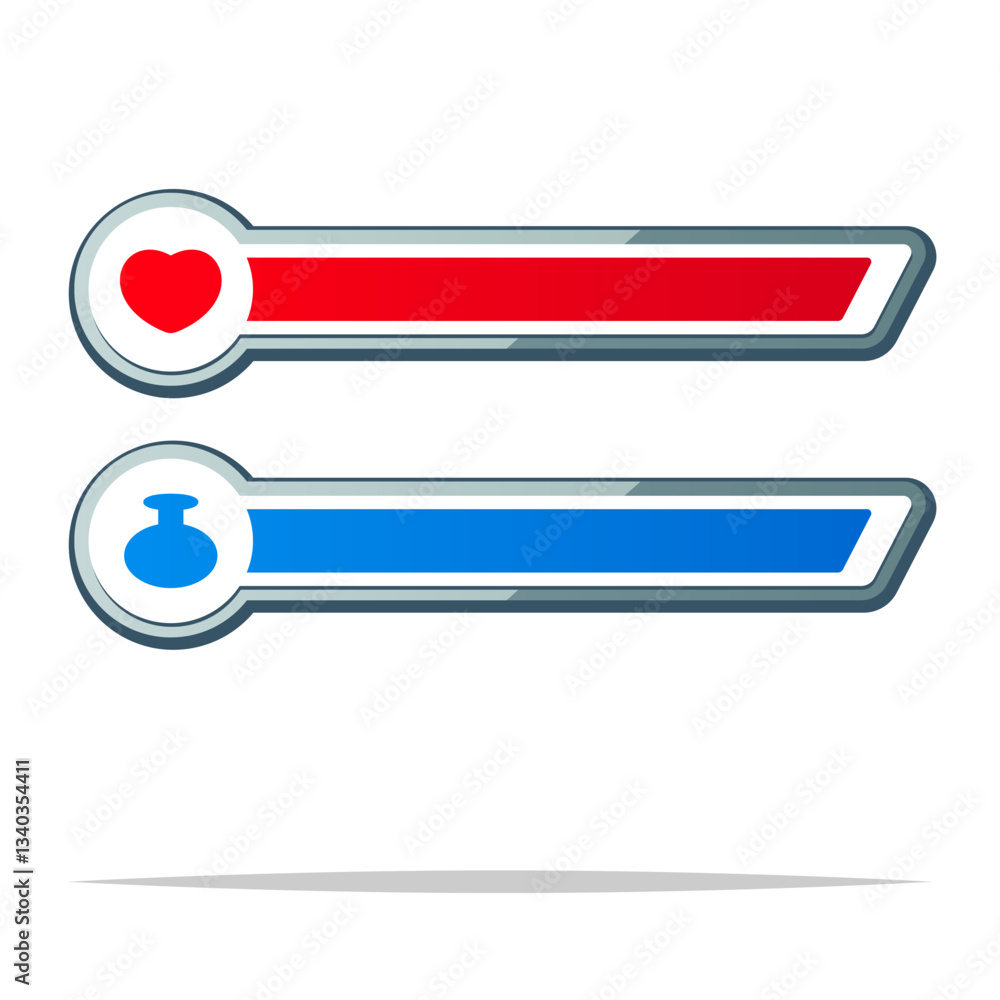 Health and magic point bars video game vector isolated illustration Health and magic point bars video game vector isolated illustration
